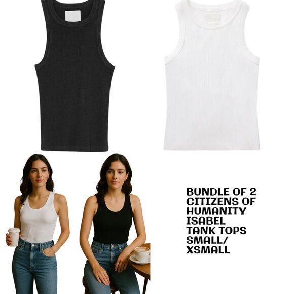 BUNDLE OF 2! CITIZENS OF HUMANITY ISABEL RIBBED TANK TOPS BLACK/WHITE XS/S EUC - Picture 1 of 4